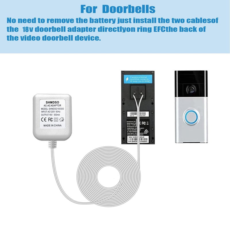 SHMDSO 18V Doorbell Power Supply Compatible with Nest Wyze Eufy Ring Doorbell Transformers 33 Feet Output Cable,18V500MA Adapter (33 Feet White) - Image 5
